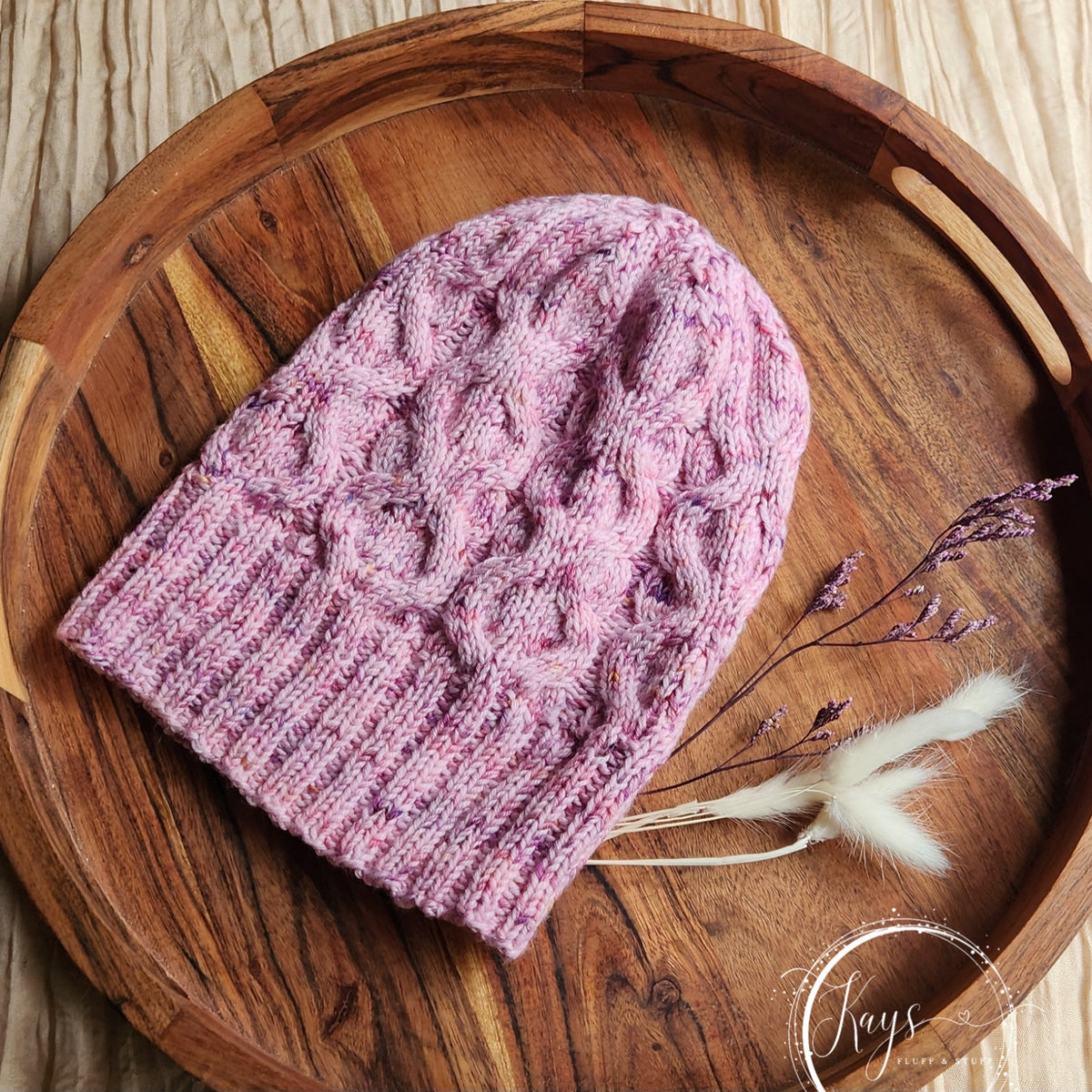 Handknit Pink Beanie with removable pompom