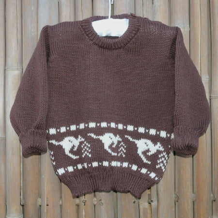 Kangaroo fairisle jumper - brown. Unisex. Machine washable.