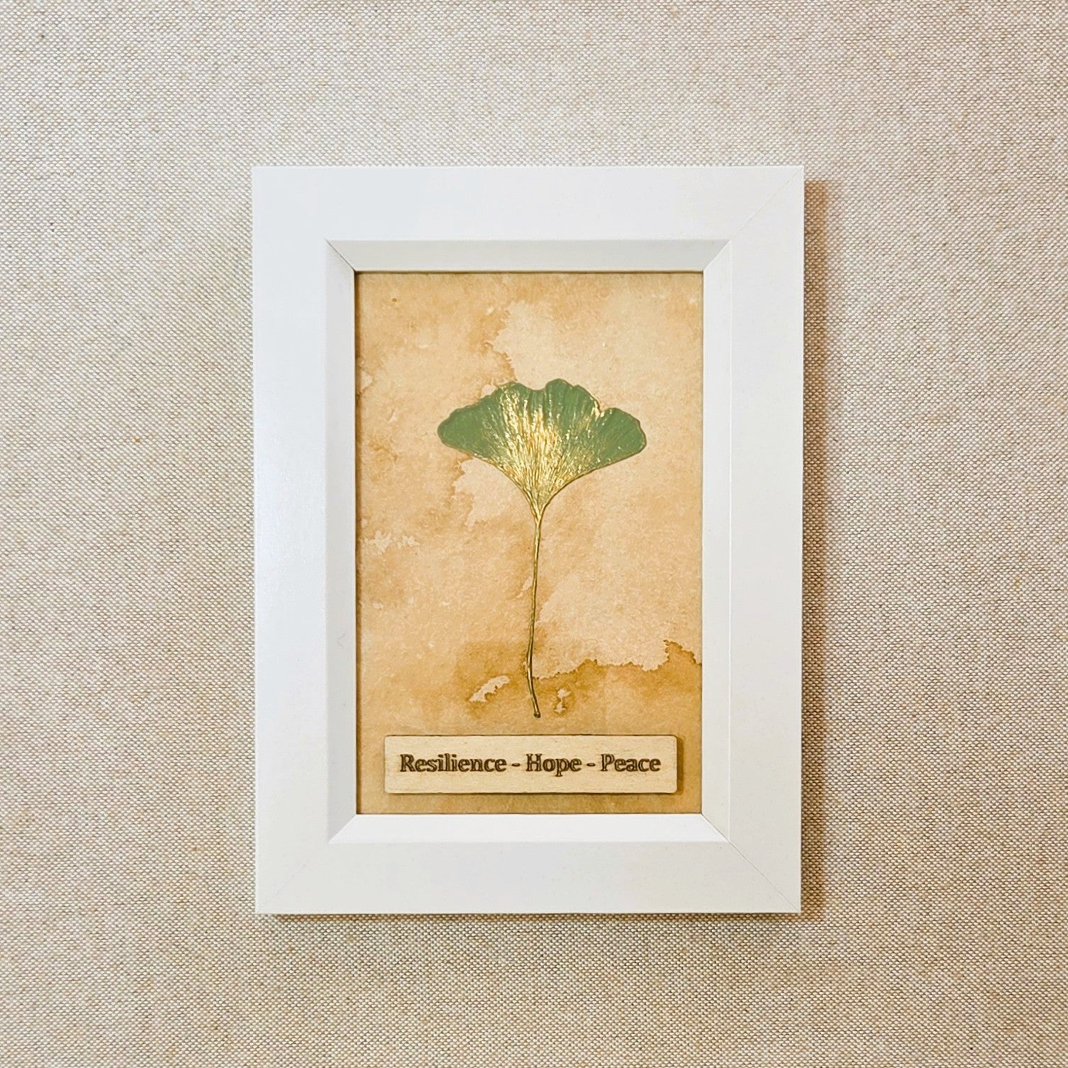 Ginkgo Leaf Art – Resilience • Hope • Peace - White Frame