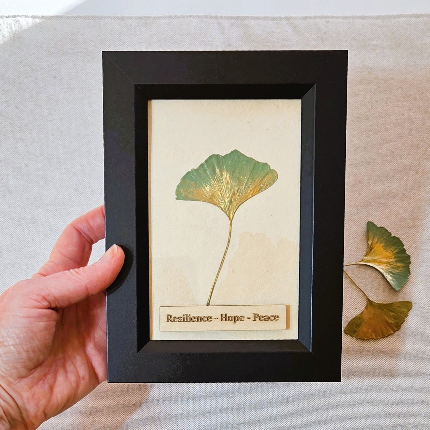 Ginkgo Leaf Art – Resilience • Hope • Peace - Black Frame