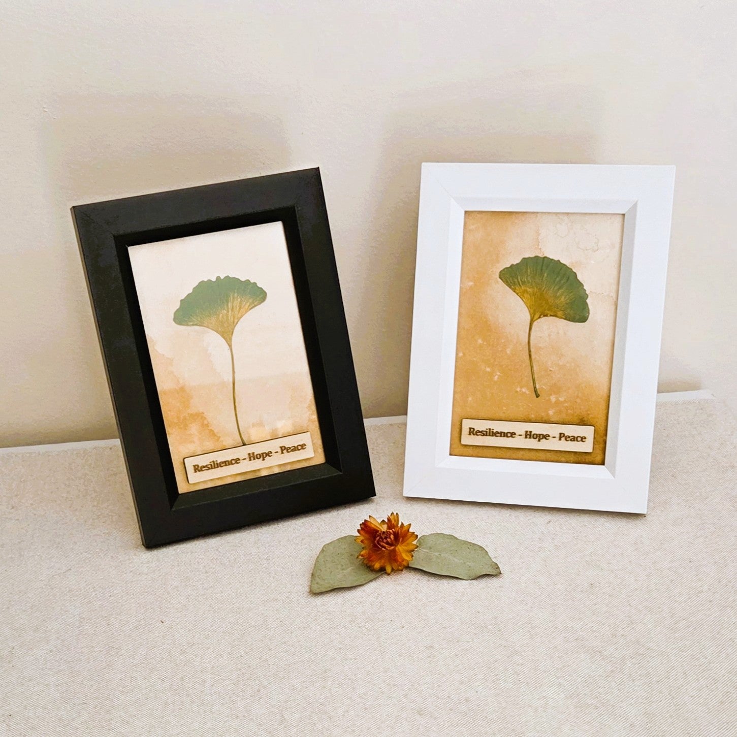 Ginkgo Leaf Art – Resilience • Hope • Peace - Black Frame