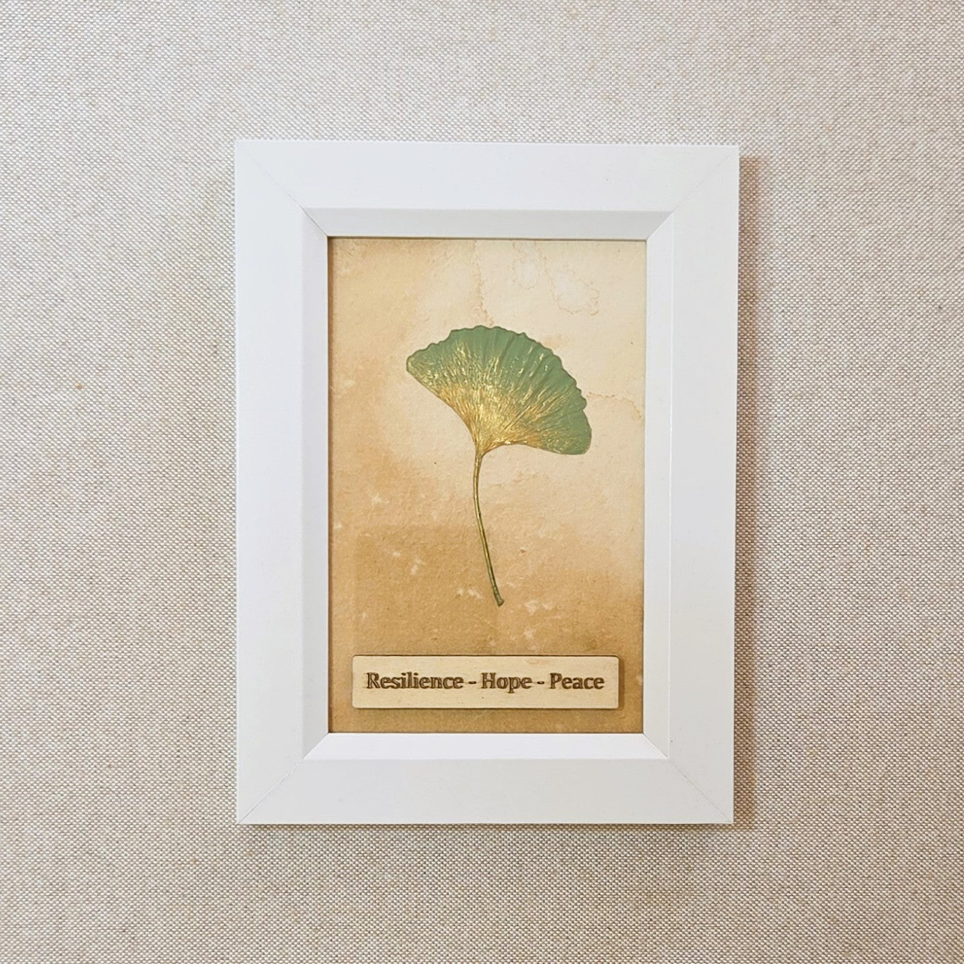Ginkgo Leaf Art – Resilience • Hope • Peace - White Frame