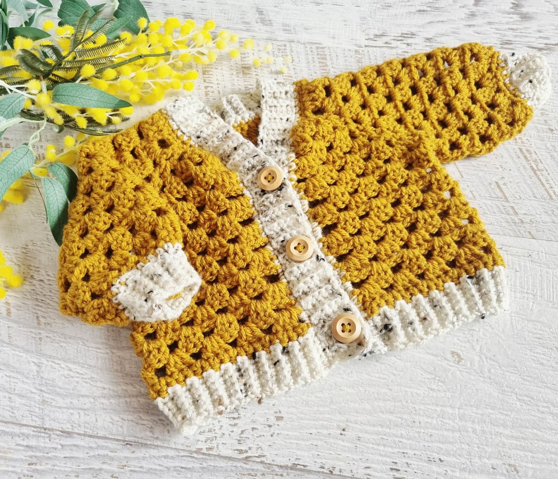Baby Cardigan | Mustard | Newborn | Granny Stitch | Handmade | Crochet | 0-3 months