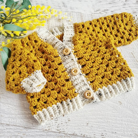 Baby Cardigan | Mustard | Newborn | Granny Stitch | Handmade | Crochet | 0-3 months