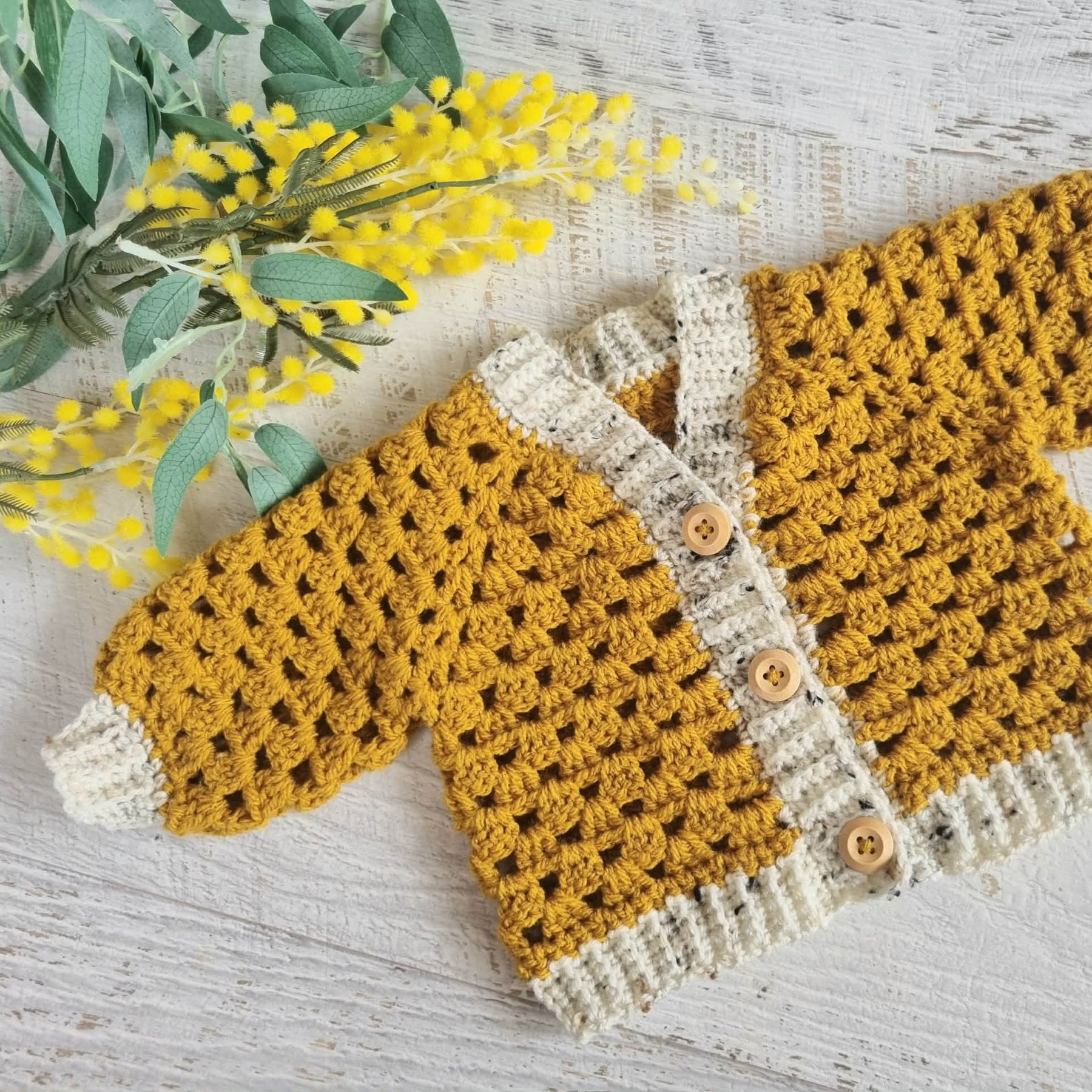 Baby Cardigan | Mustard | Newborn | Granny Stitch | Handmade | Crochet | 0-3 months