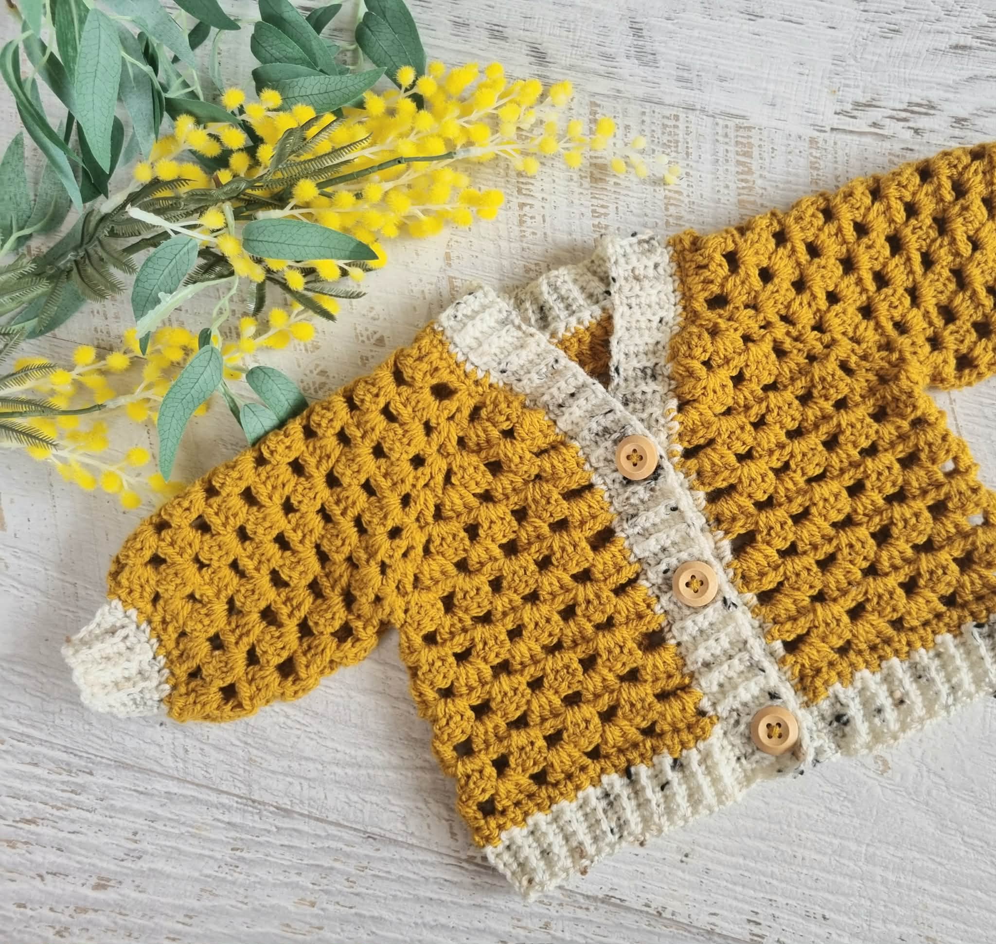 Baby Cardigan | Mustard | Newborn | Granny Stitch | Handmade | Crochet | 0-3 months