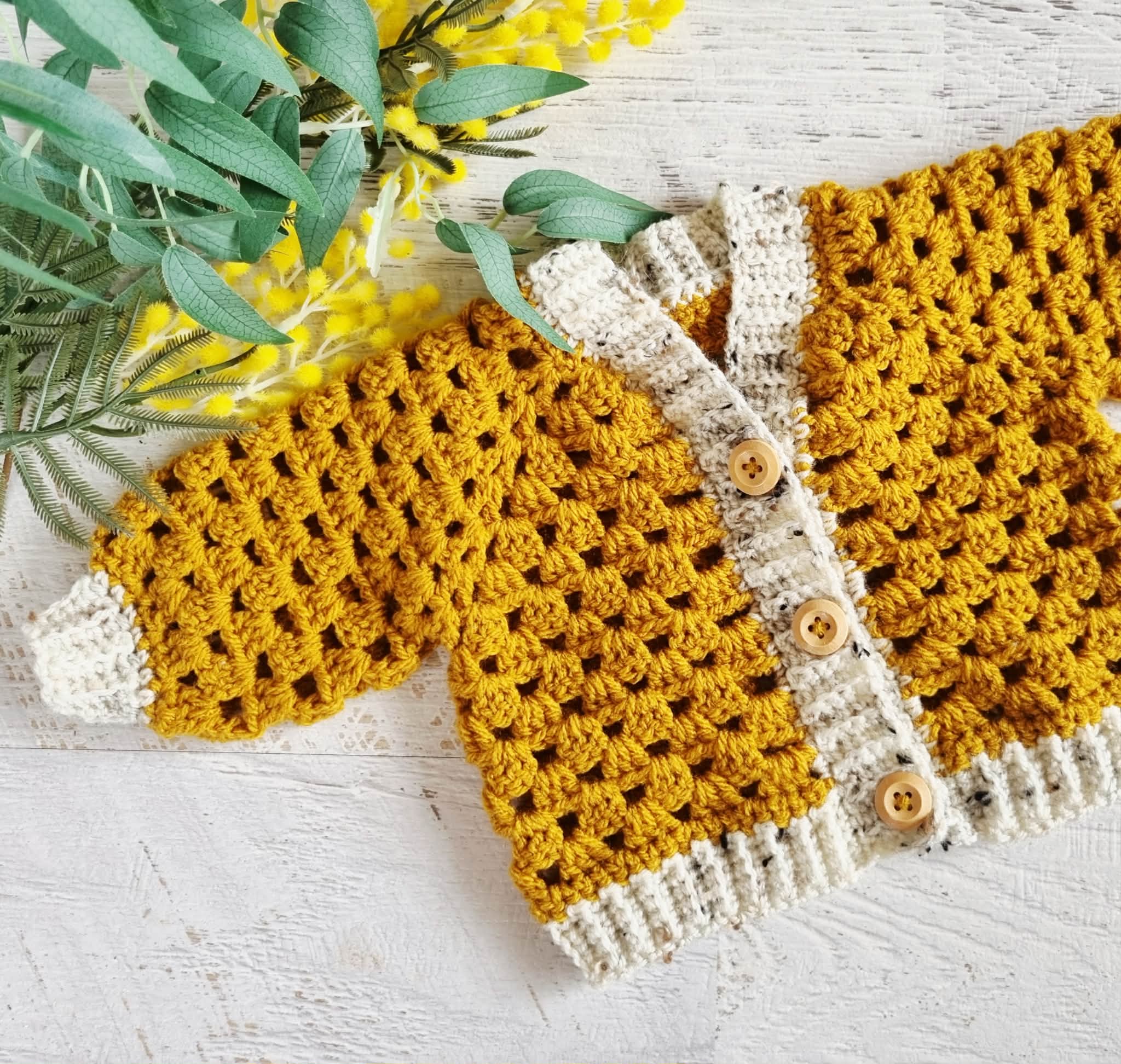 Baby Cardigan | Mustard | Newborn | Granny Stitch | Handmade | Crochet | 0-3 months