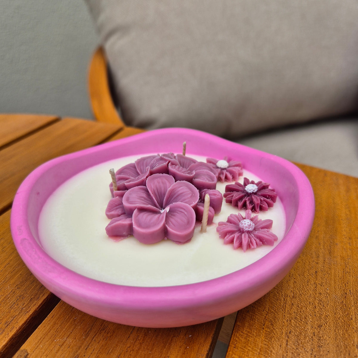 Concrete organic shaped bowl candle with black raspberry lime fragrance