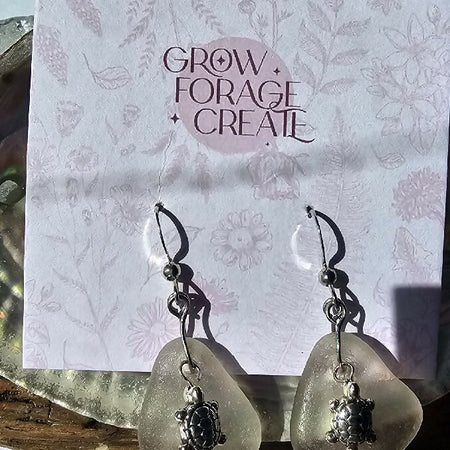 Sea glass Coastal Charm Turtle Earrings