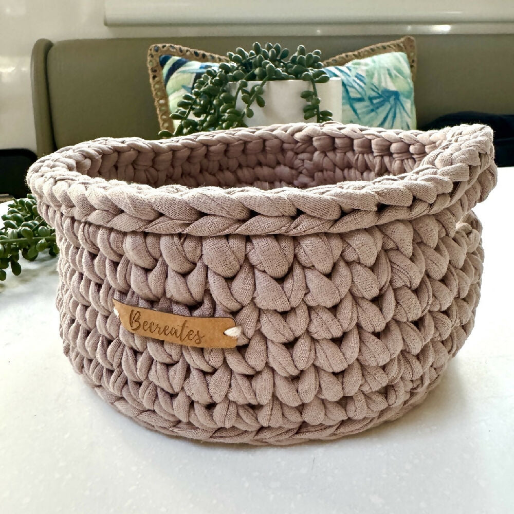 Custom order | Crochet handmade basket | Beige medium with handles
