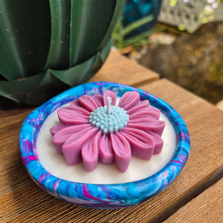 Scented organic shaped concrete bowl candle with black raspberry lime