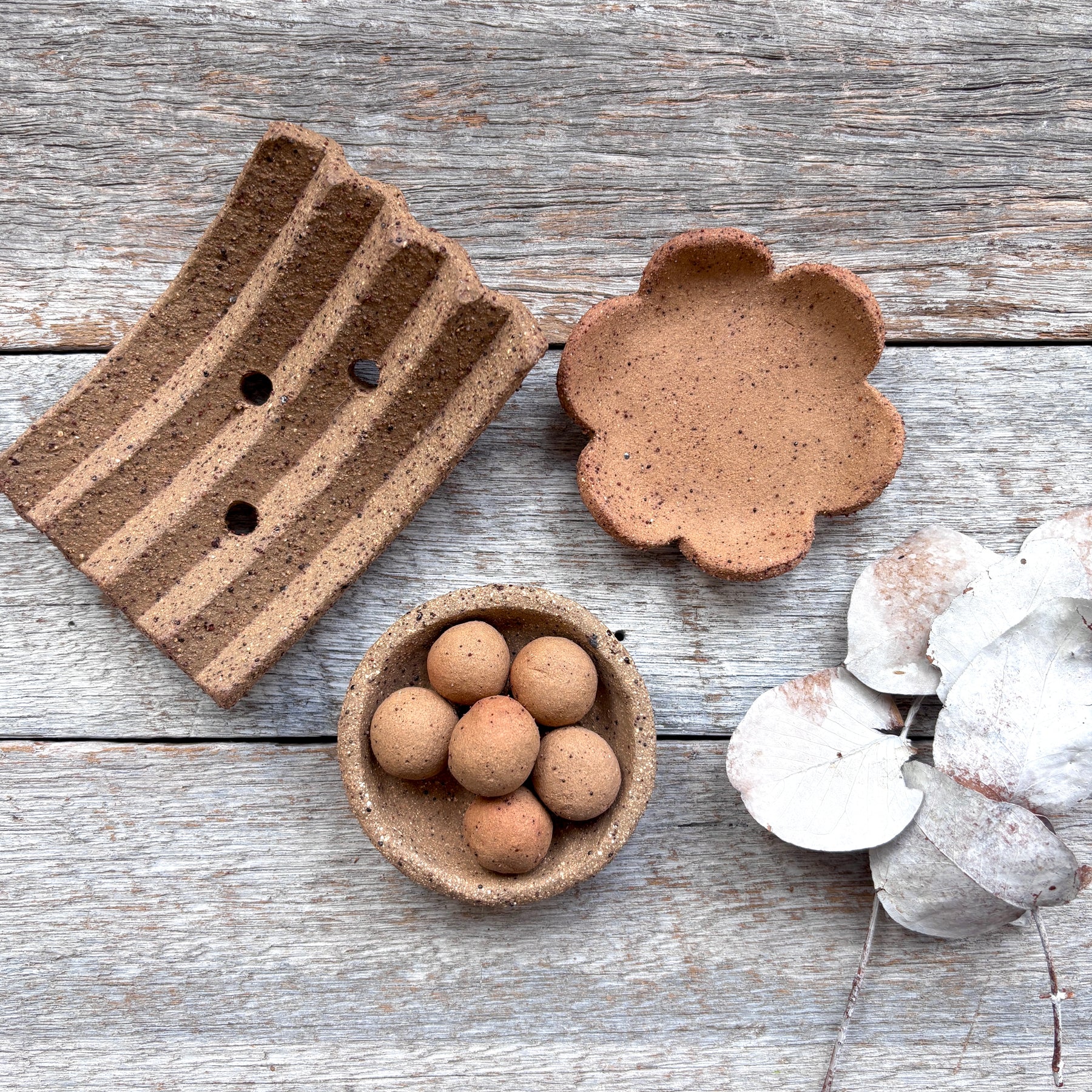 Rustic Ceramic Soap Dish + Flower Dish + Essential Oil Dish | SPRING SALE BUNDLE