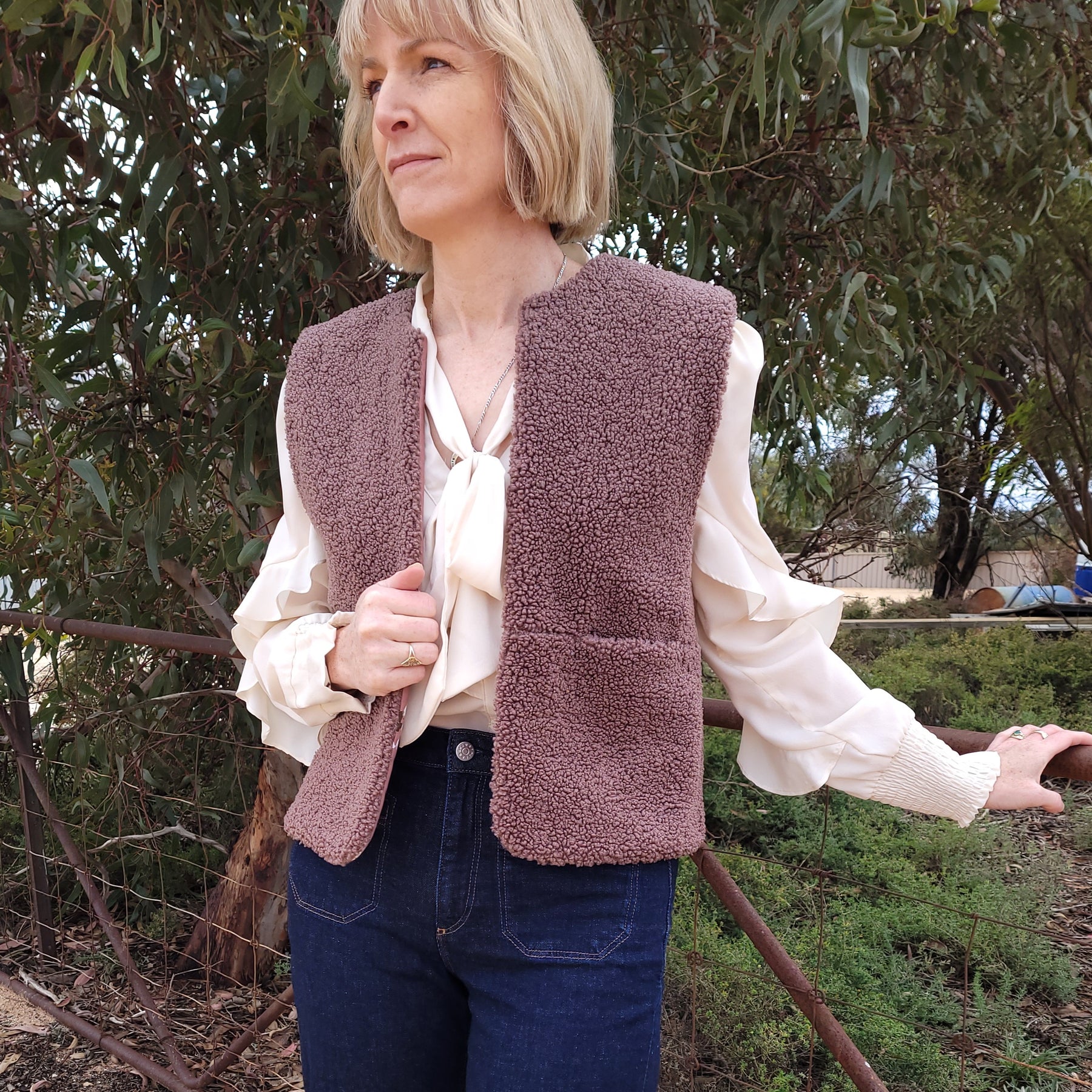 Mushroom Flower - Reversible Sherpa Vest - Small