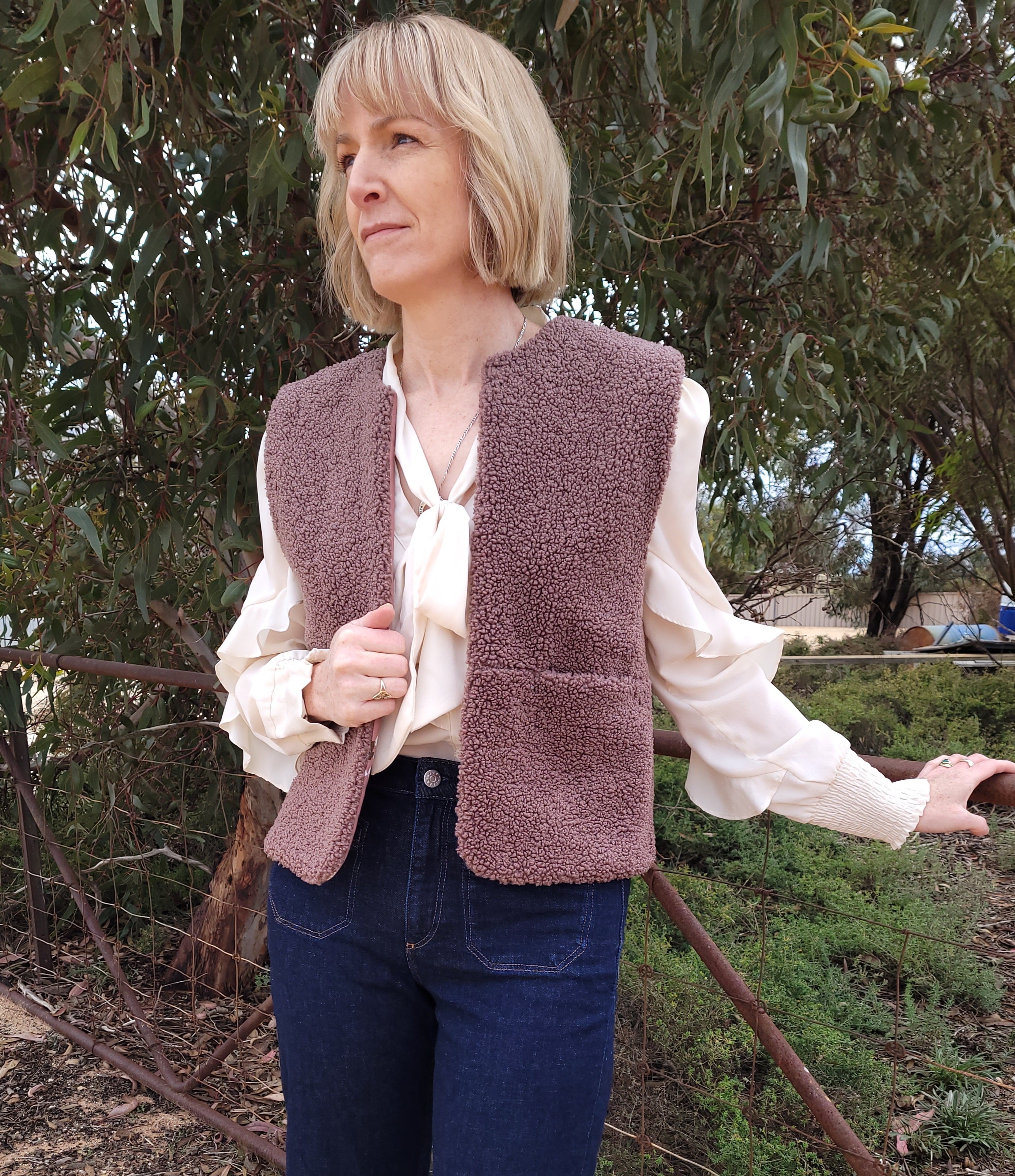 Mushroom Flower - Reversible Sherpa Vest - Small
