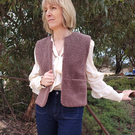 Mushroom Flower - Reversible Sherpa Vest - Small