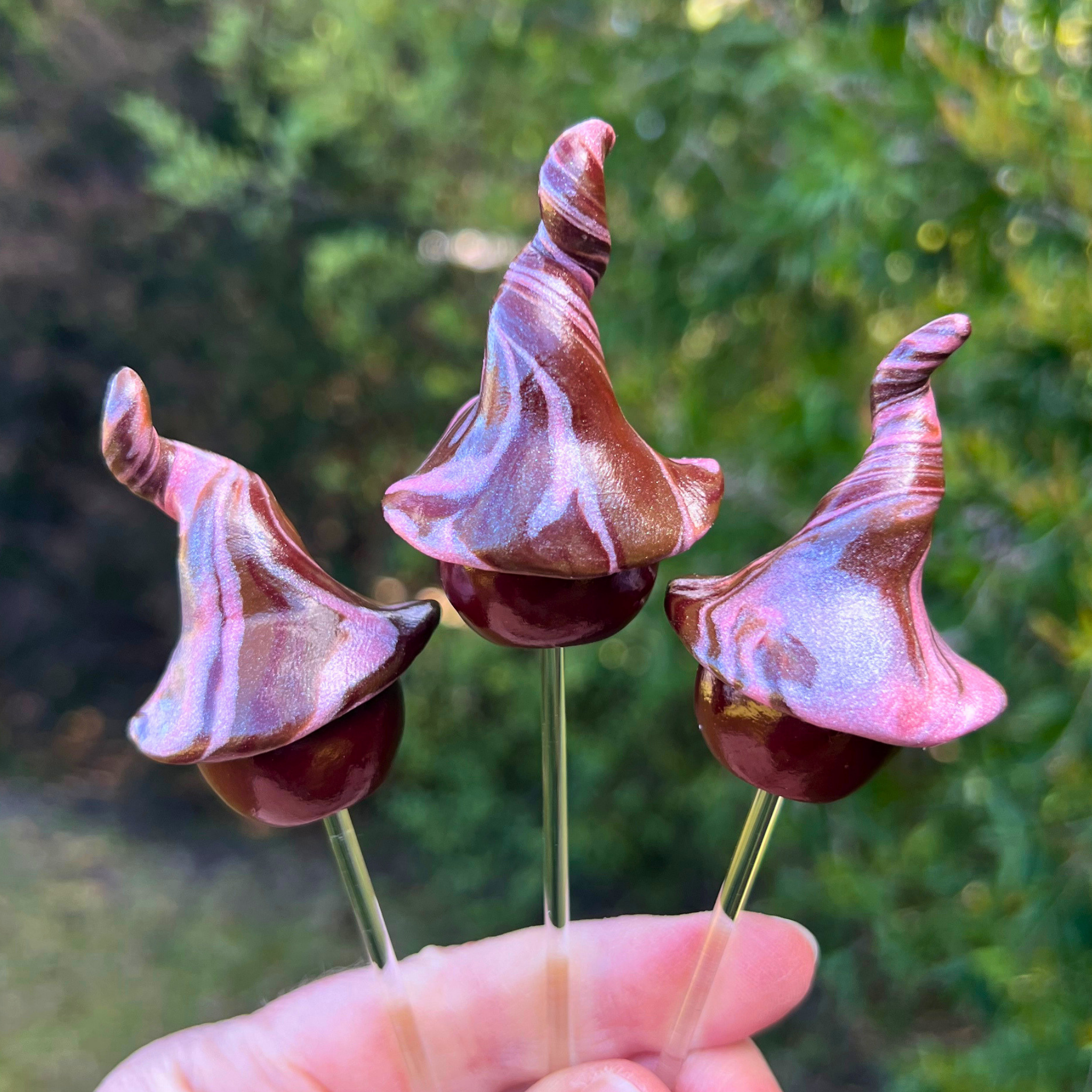 Whimsical polymer clay gnome trio - Wobbin, Snuffle & Stig