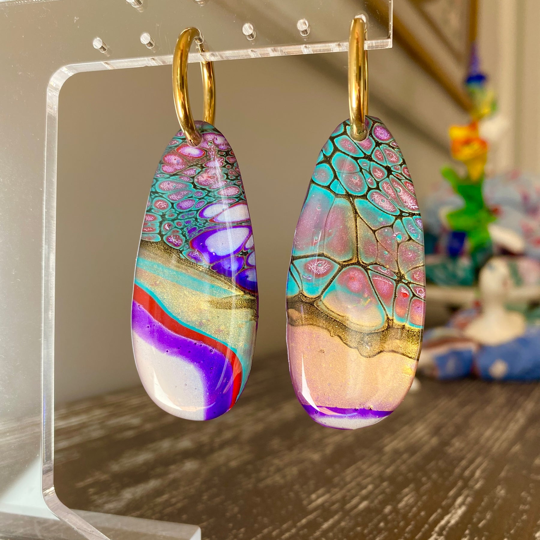 Colourful Wearable Art Hoop Earrings