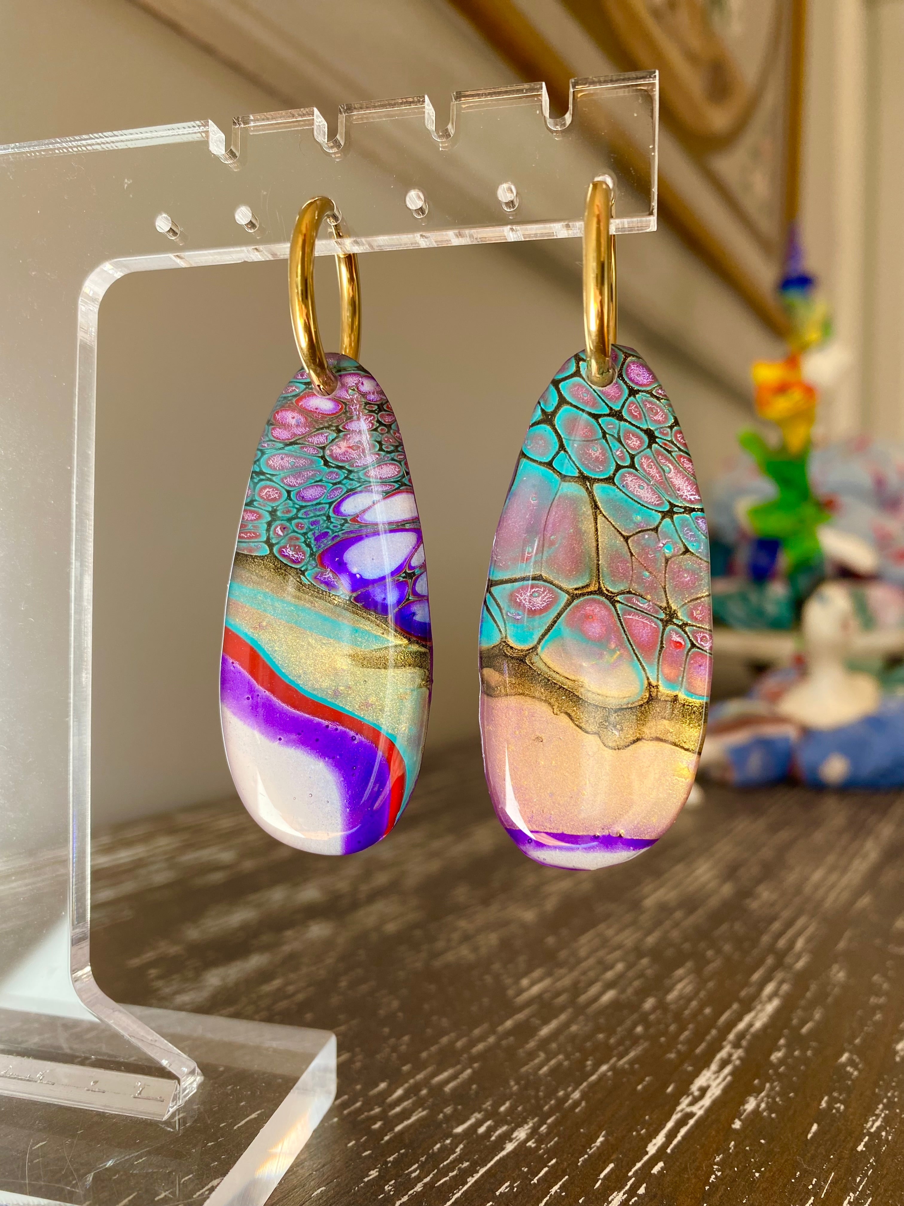 Colourful Wearable Art Hoop Earrings