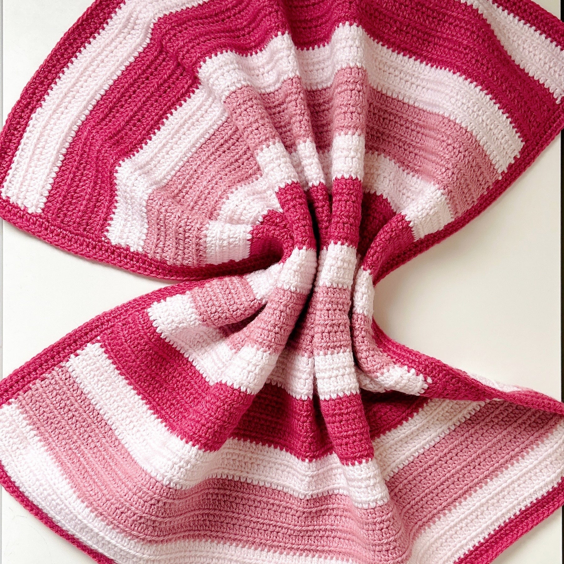 Handmade Crochet Baby Blanket – Pink & Cream Striped Baby Blanket, Soft Newborn Gift