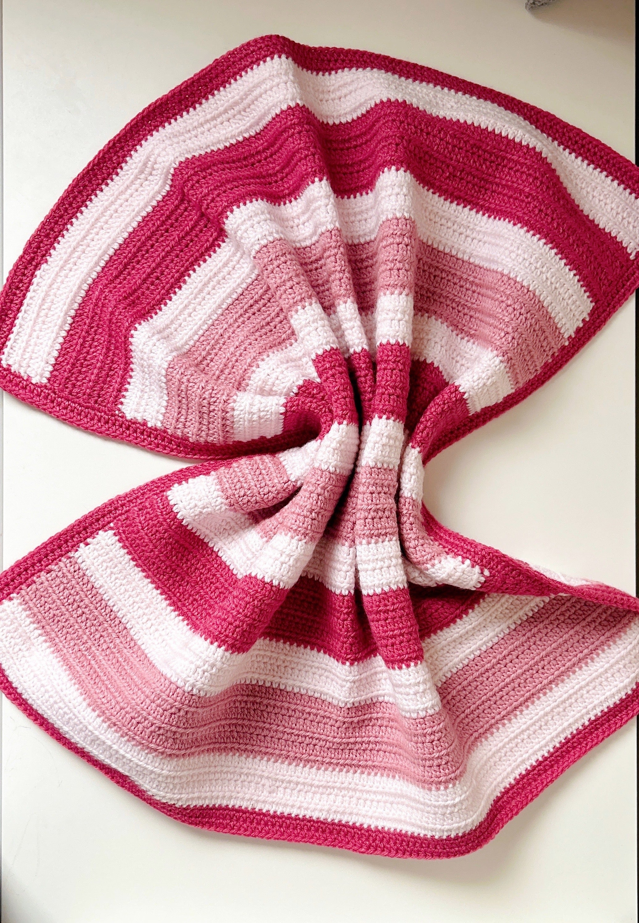 Handmade Crochet Baby Blanket – Pink & Cream Striped Baby Blanket, Soft Newborn Gift