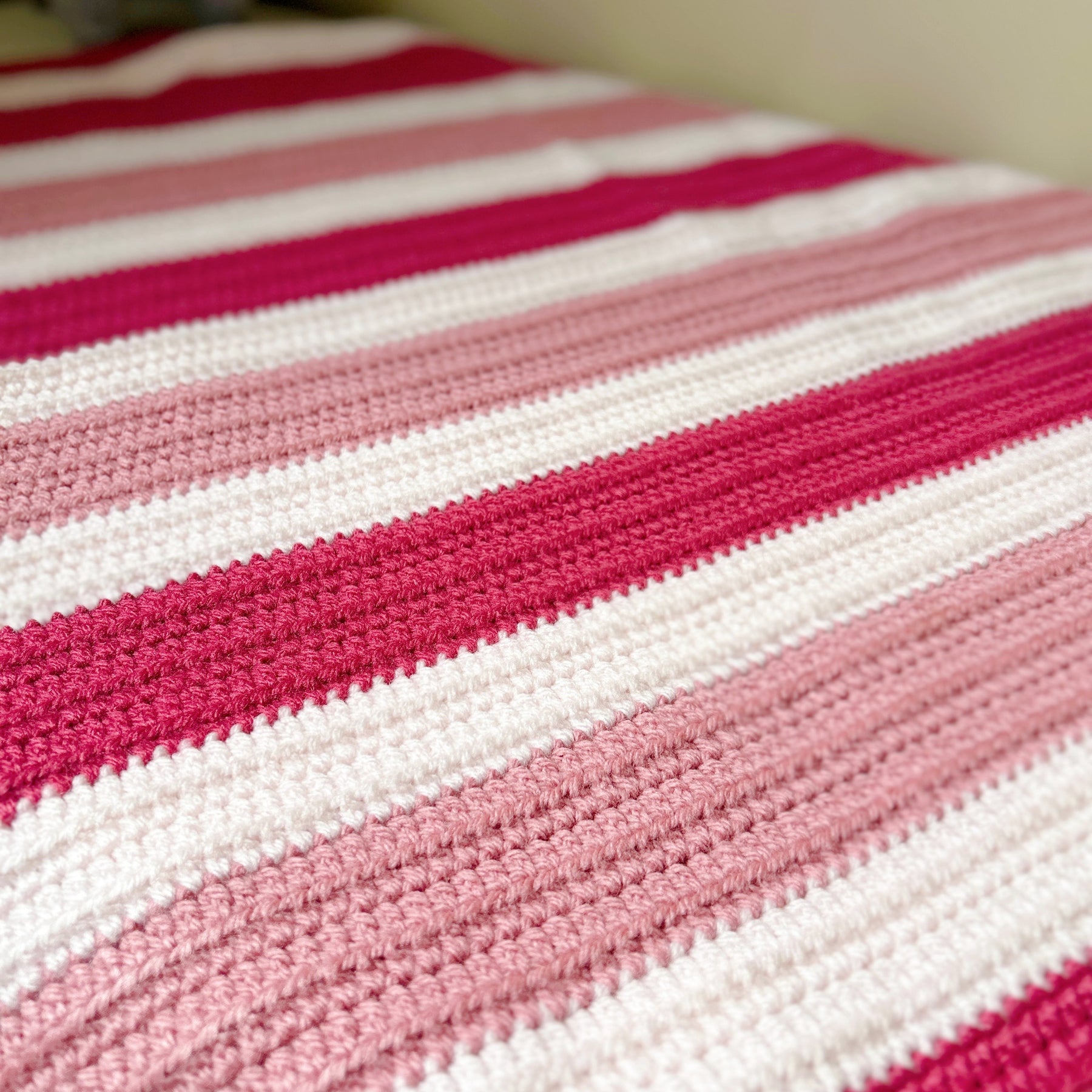 Handmade Crochet Baby Blanket – Pink & Cream Striped Baby Blanket, Soft Newborn Gift