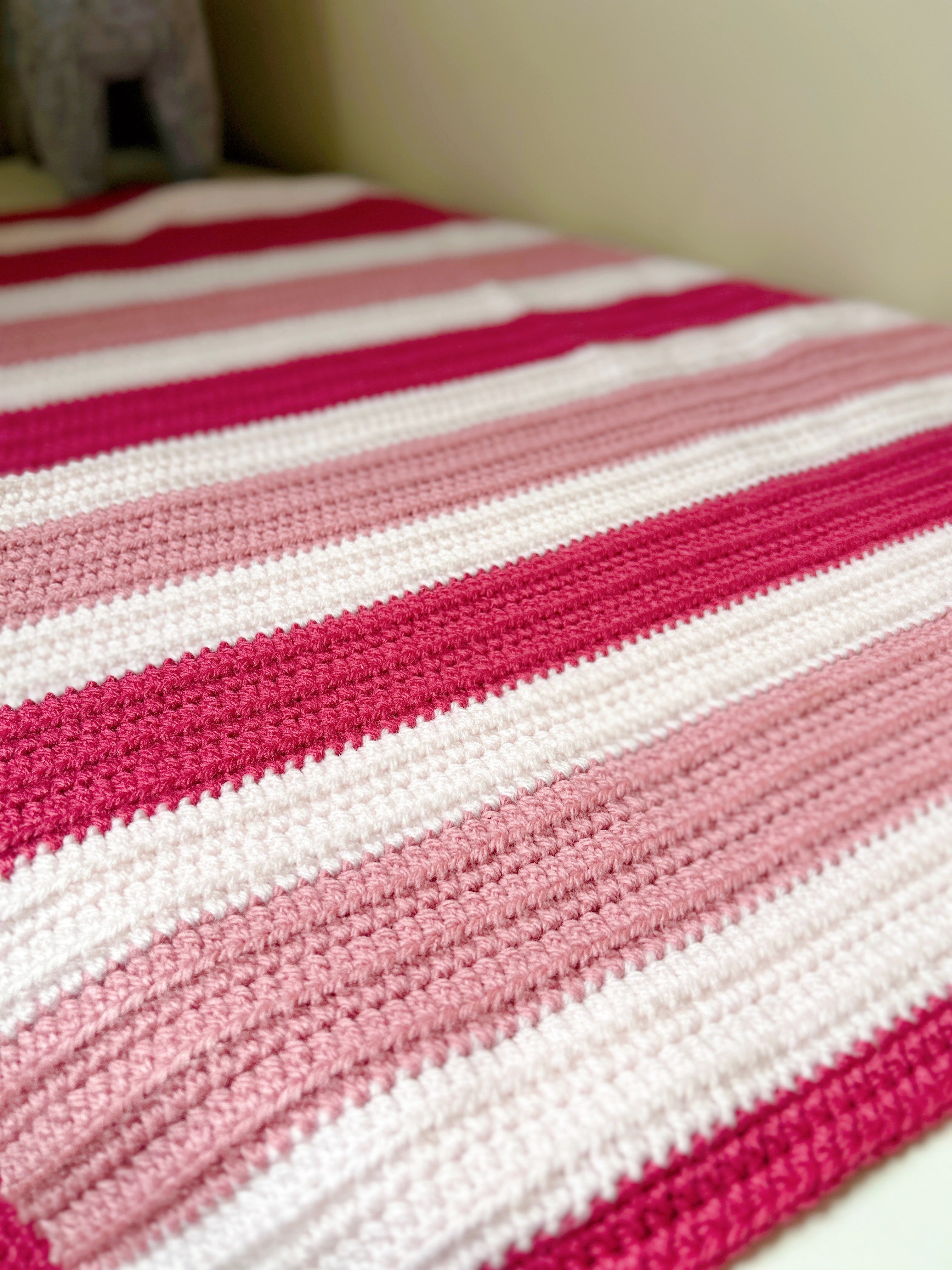 Handmade Crochet Baby Blanket – Pink & Cream Striped Baby Blanket, Soft Newborn Gift