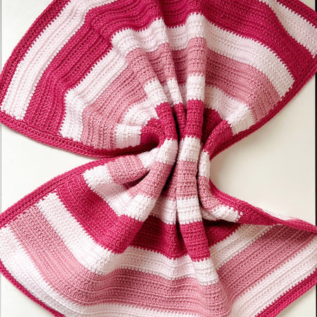 Handmade Crochet Baby Blanket – Pink & Cream Striped Baby Blanket, Soft Newborn Gift