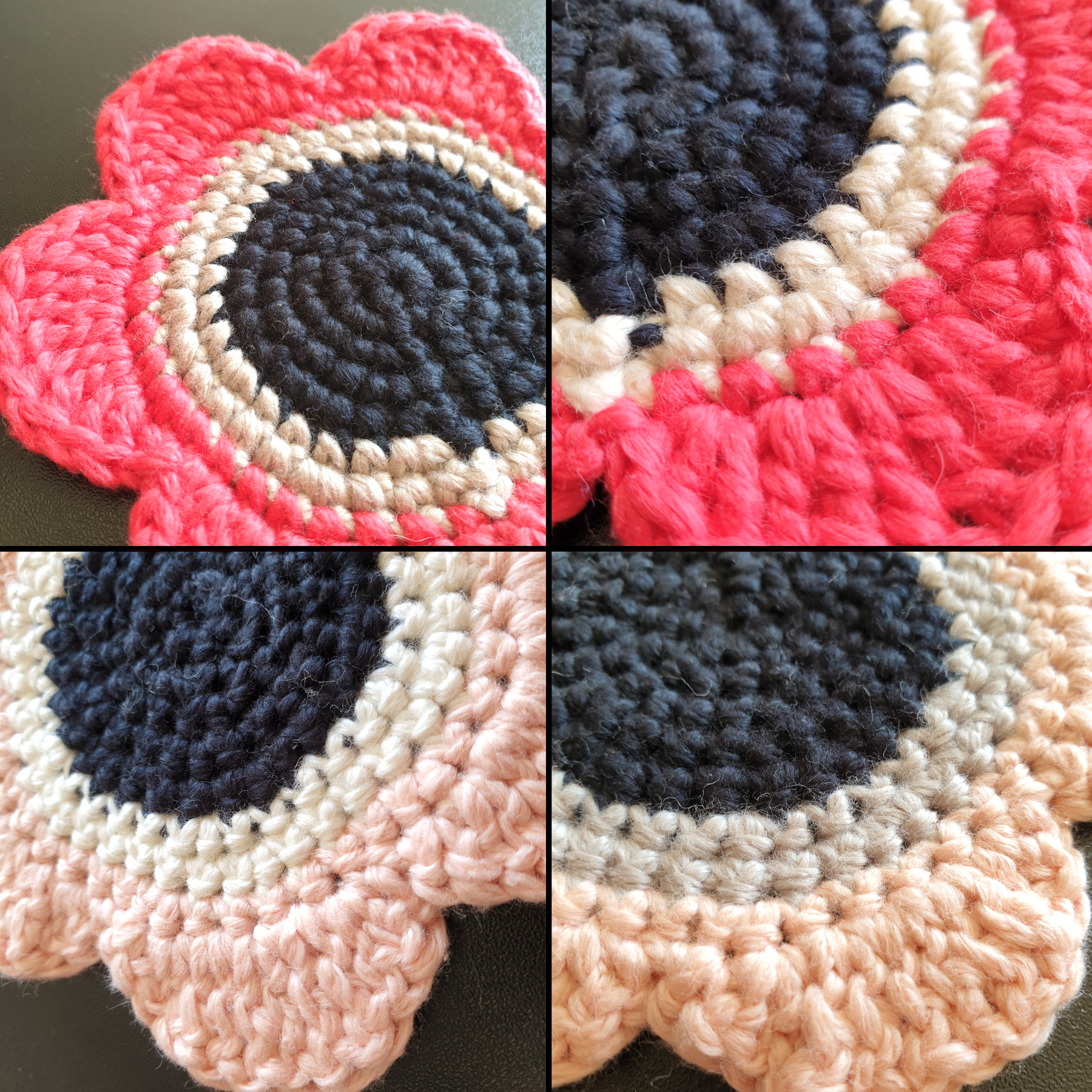 Hand knitted Daisy Flower Soft Coaster : Pink Red Blue