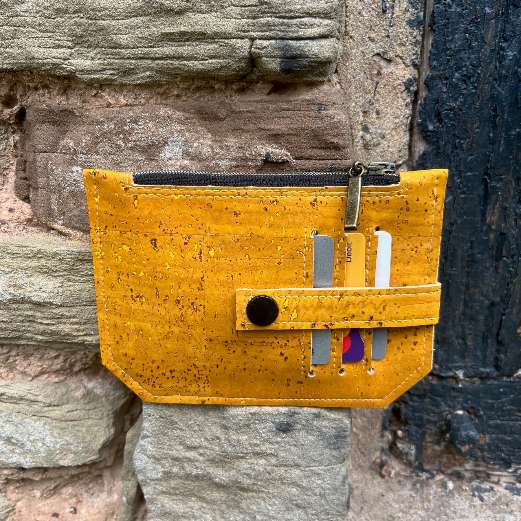 Pocket Pal Wallet - Mustard Portuguese Cork with black snap