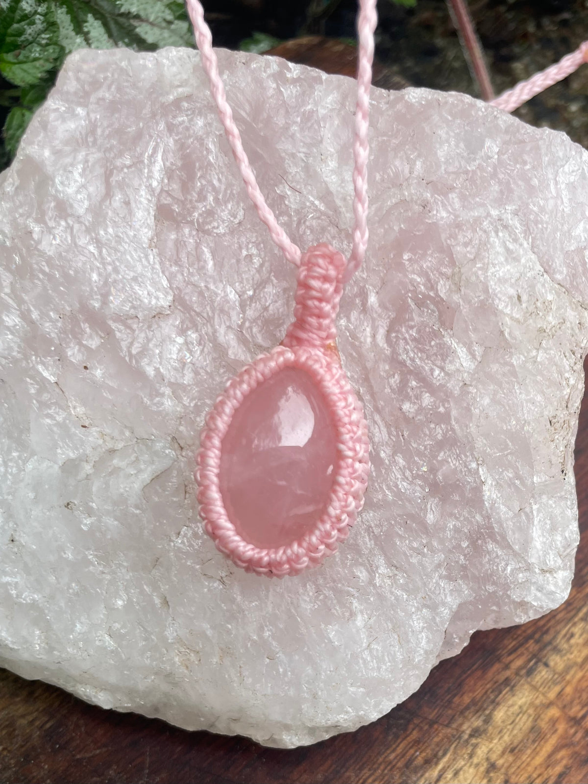 Rose Quartz, Pink gemstone macrame necklace, adjustable