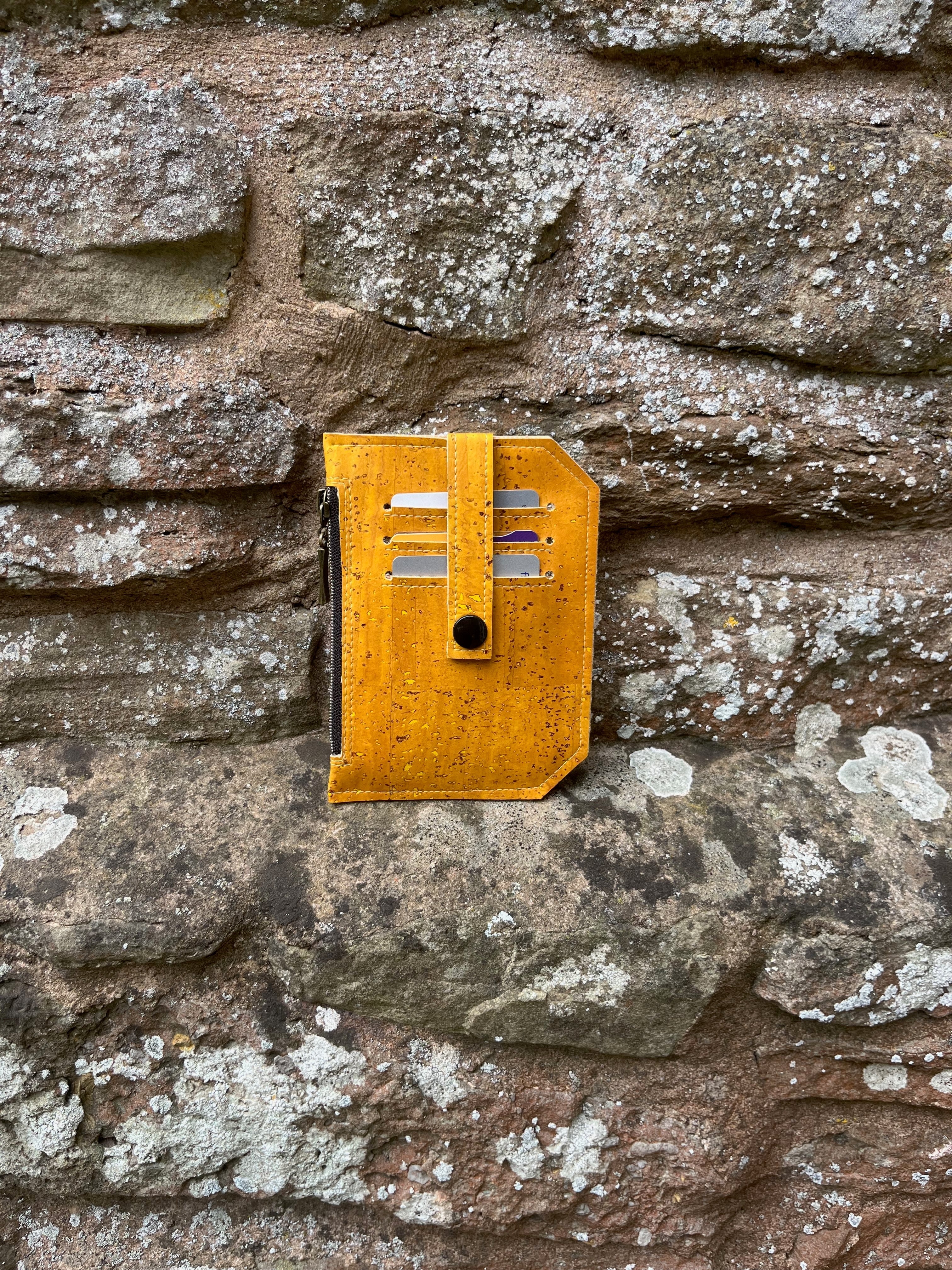 Pocket Pal Wallet - Mustard Portuguese Cork with black snap  | Ready to ship | FREE Postage