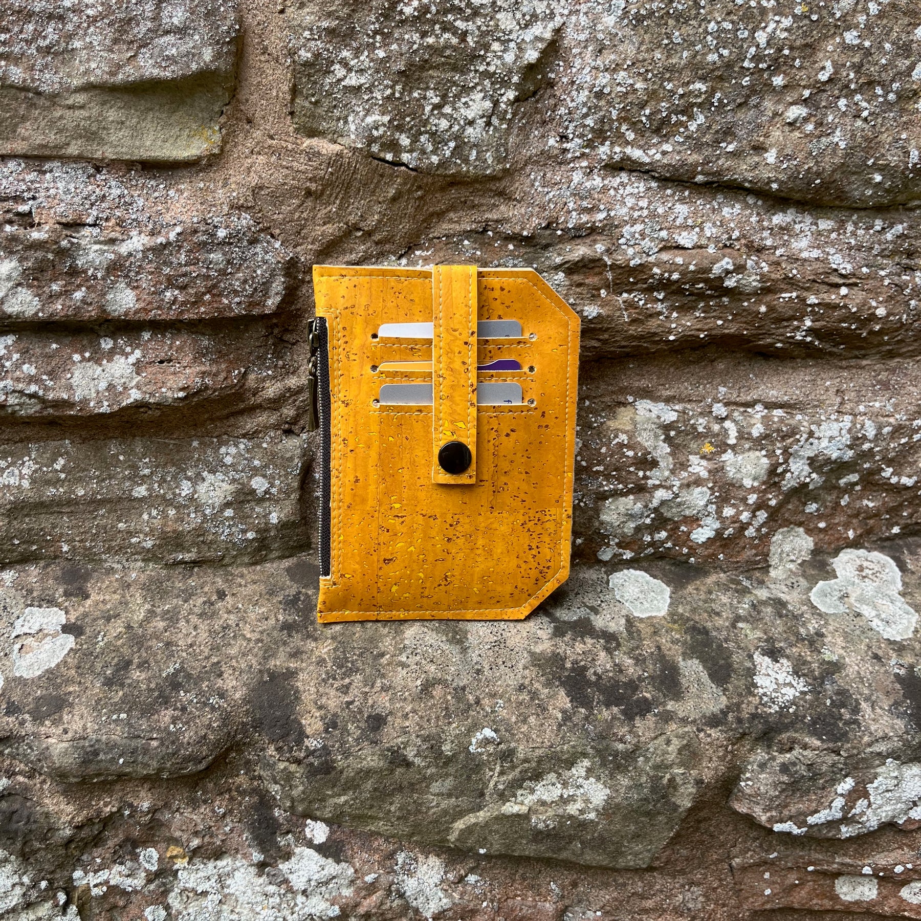 Pocket Pal Wallet - Mustard Portuguese Cork with black snap