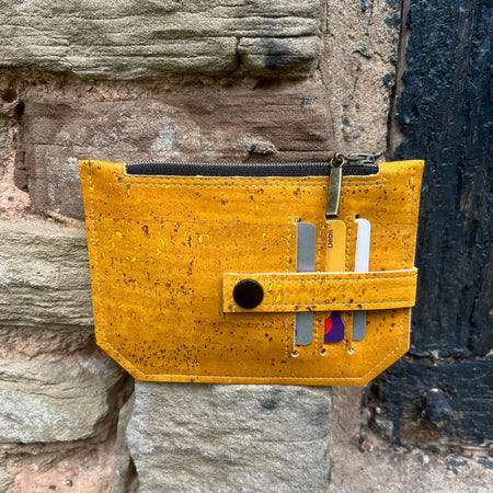 Pocket Pal Wallet - Mustard Portuguese Cork with black snap  | Ready to ship | FREE Postage