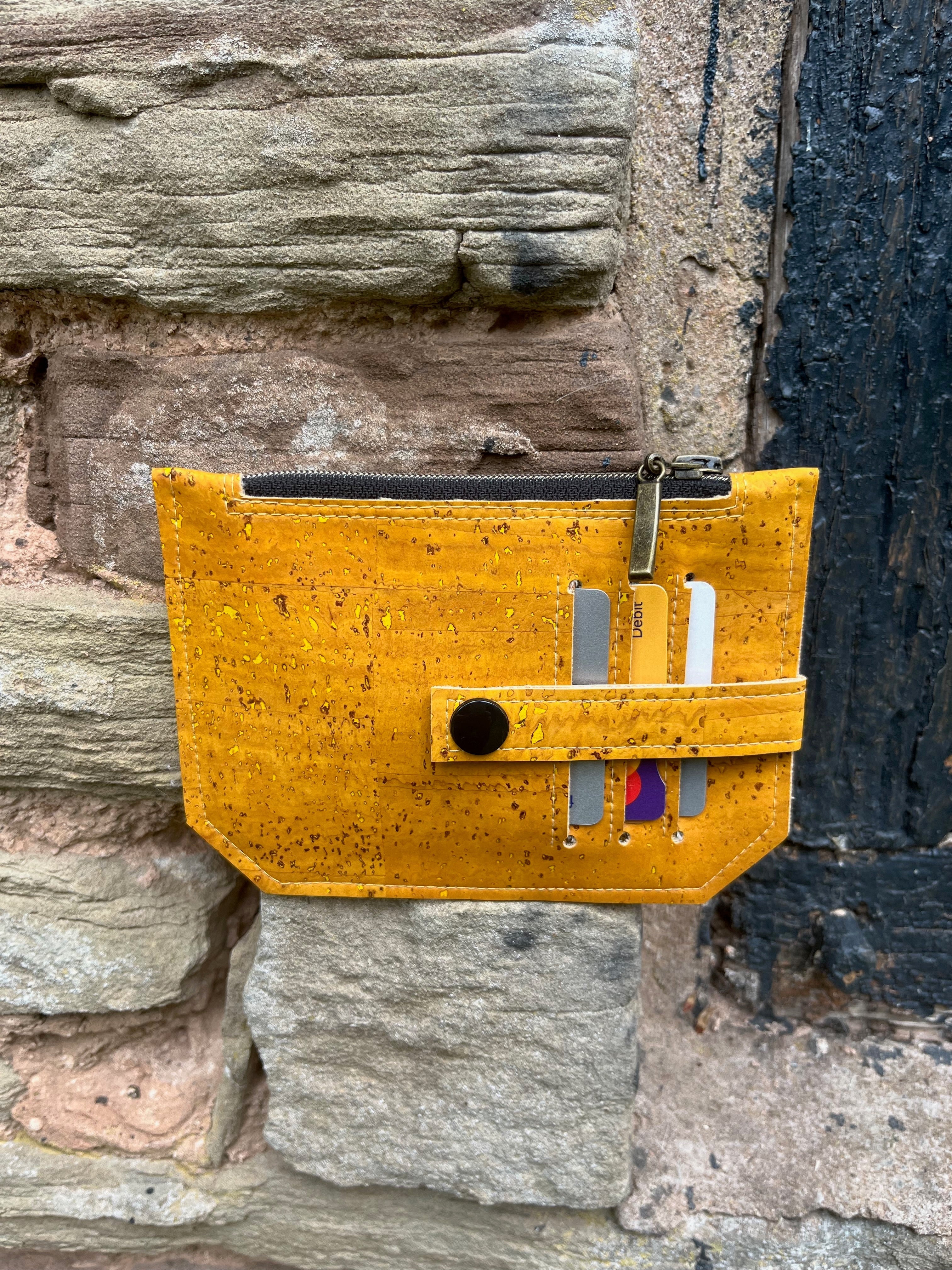 Pocket Pal Wallet - Mustard Portuguese Cork with black snap  | Ready to ship | FREE Postage