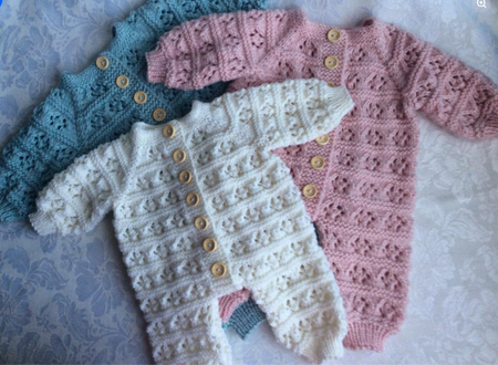 Hand knitted Spring Romper Set Newborn to 3 months