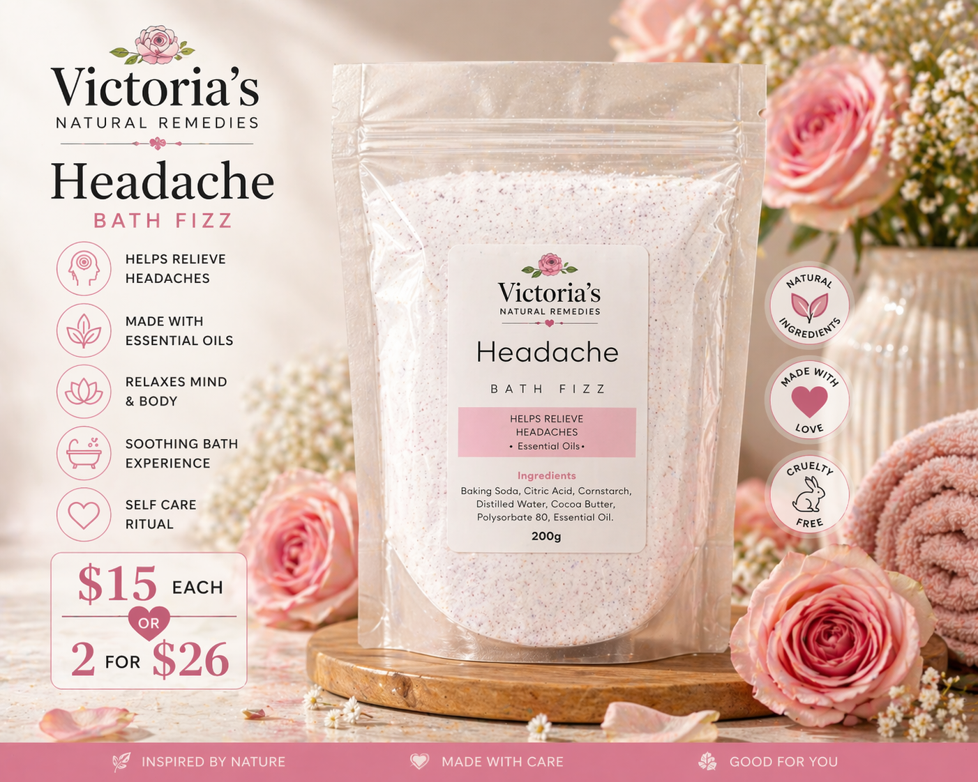 All Natural Headache Bath Fizz 180g