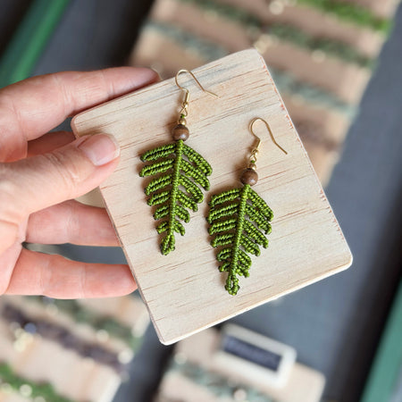 Macrame Fern Leaf Earrings - earthy forest fae / new zealand fern