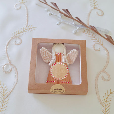 Hello - Palm Angel Ornament Keepsake, red and white dots