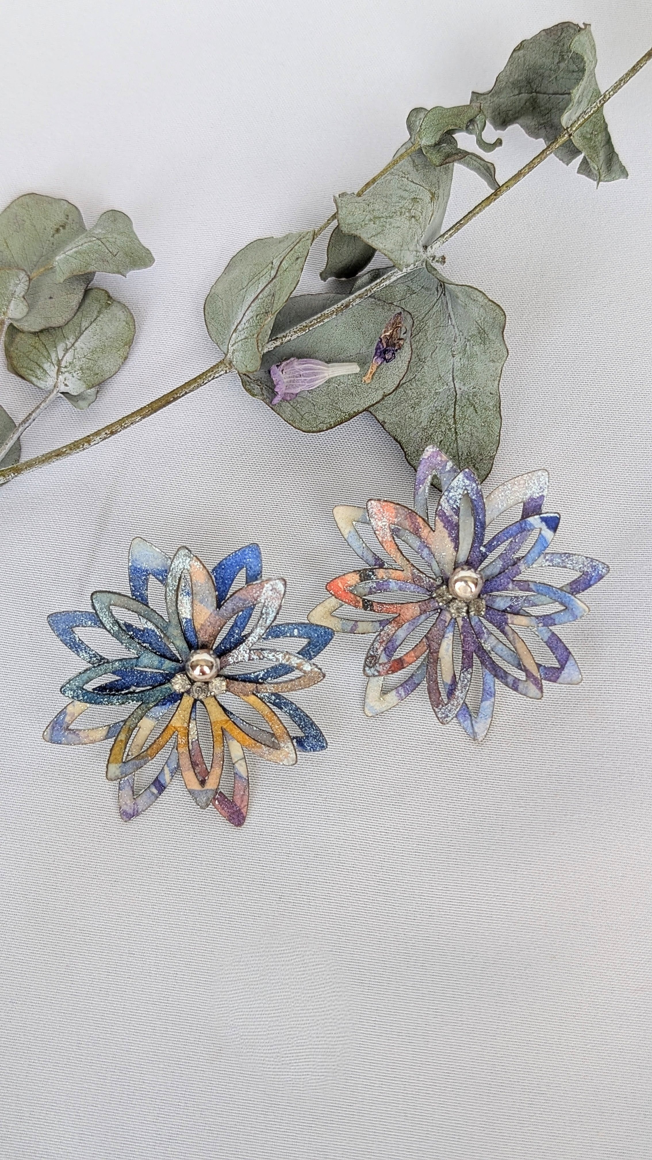 Handmade Watercolour Floral Earrings – Lobe or Helix Piercing
