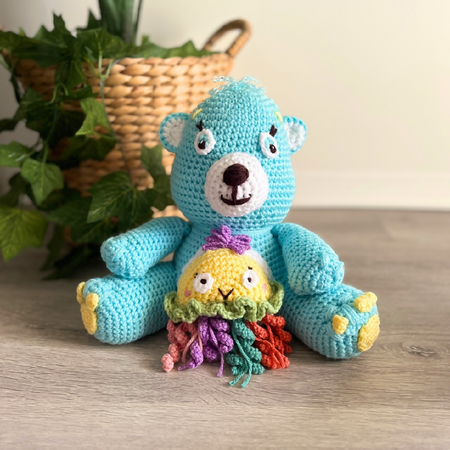 Crochet Blue Teddy Bear, Handmade Crochet Blue Teddy Bear