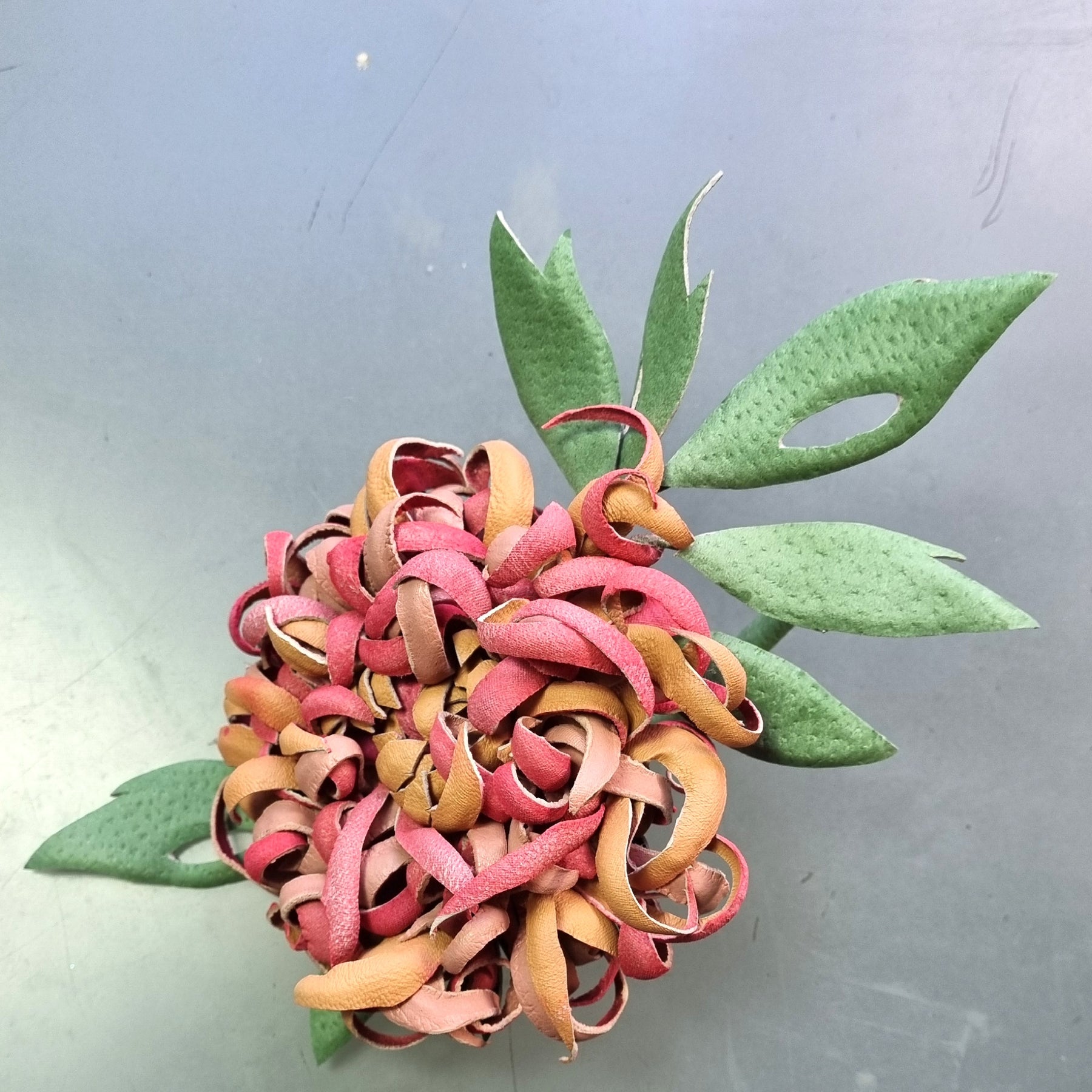 Leather Chrysanthemum “Wild Petals”, Flower Brooch,  Corsage Flower