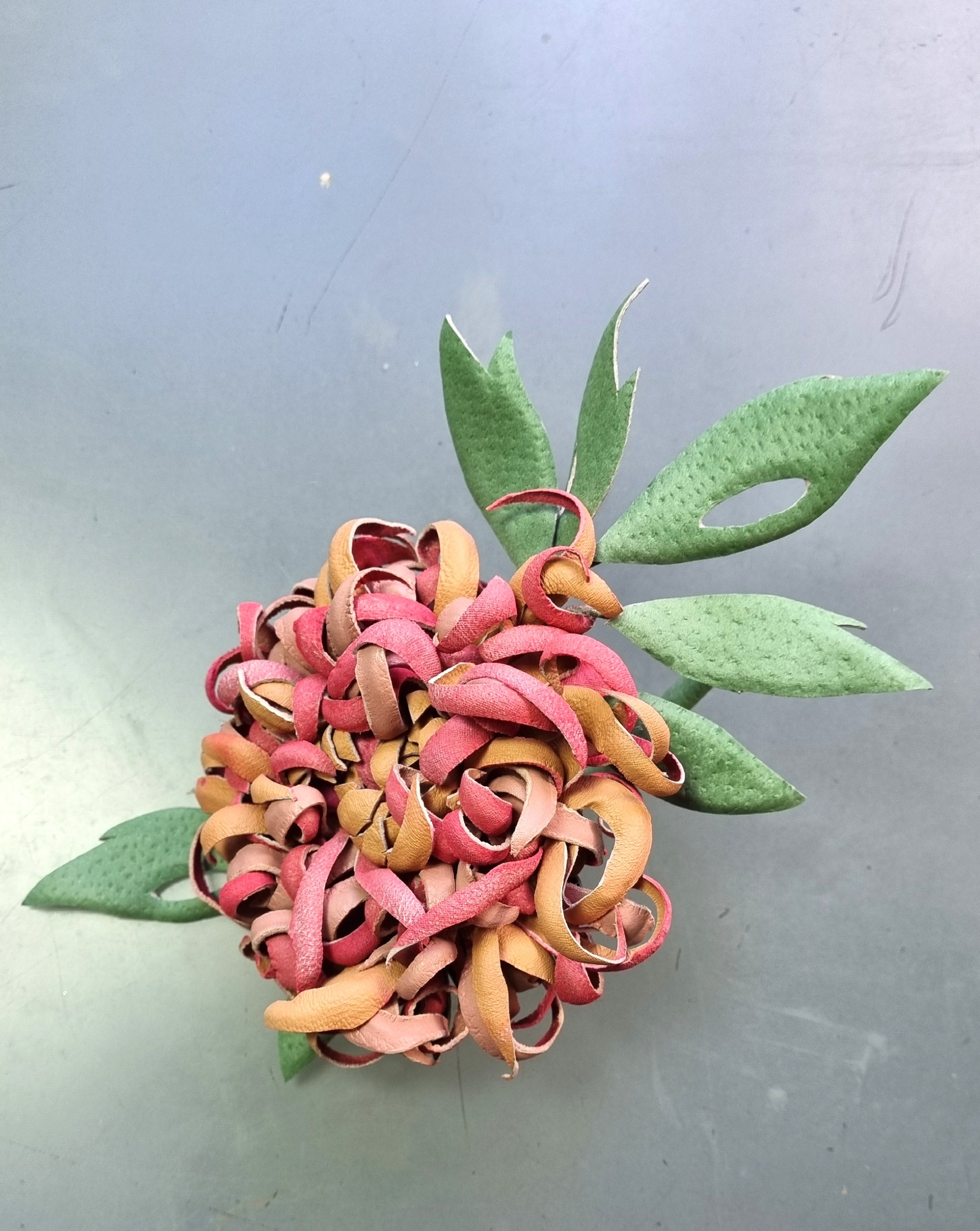 Leather Chrysanthemum “Wild Petals”, Flower Brooch,  Corsage Flower