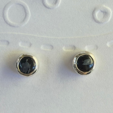 Snow Falling - Snowflake Obsidian Sterling Silver Stud Earrings