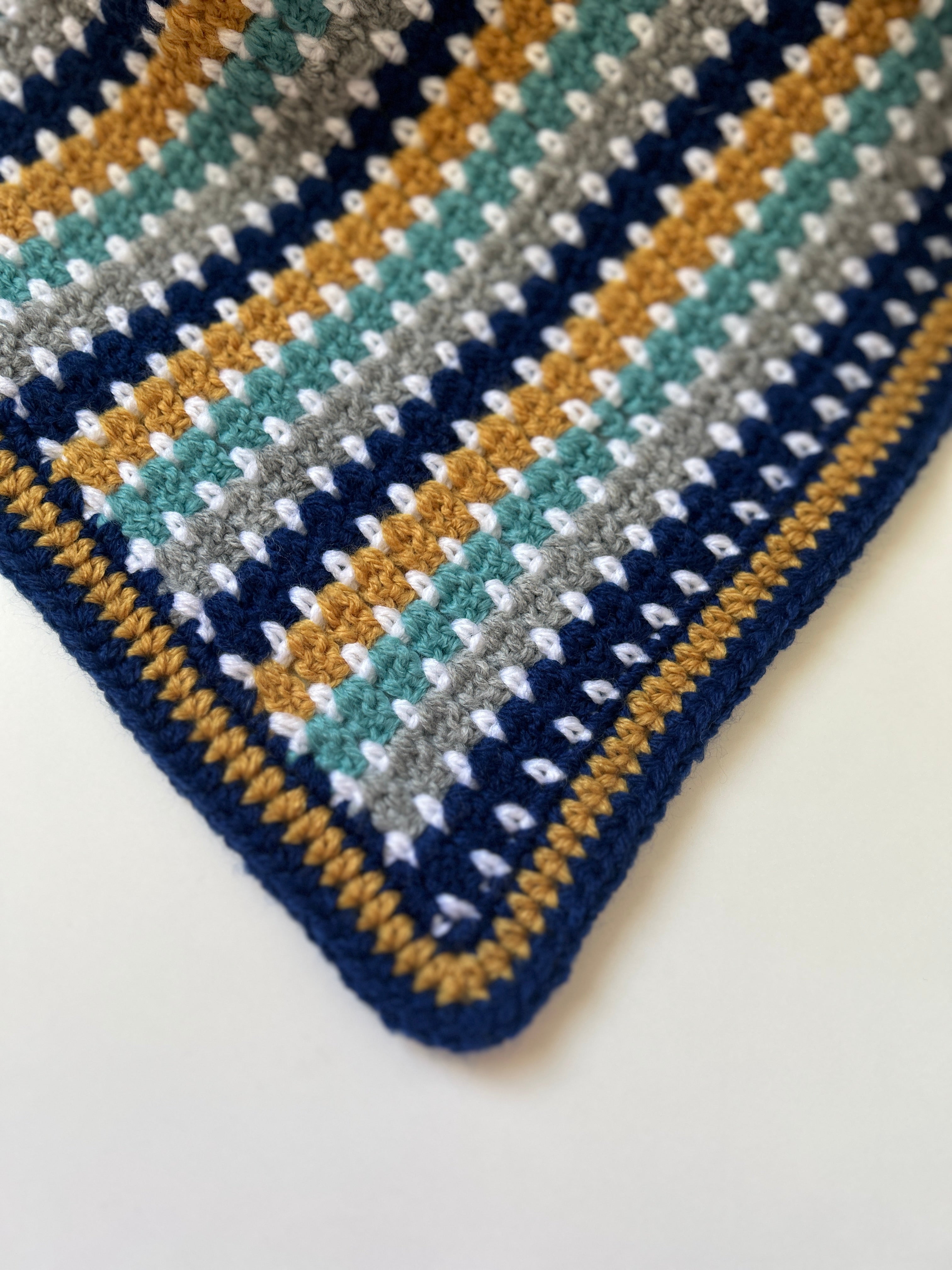 Little Adventurer – Handmade Crochet Baby Blanket | Navy, Sage, Grey & Mustard, Gender Neutral Baby Gift