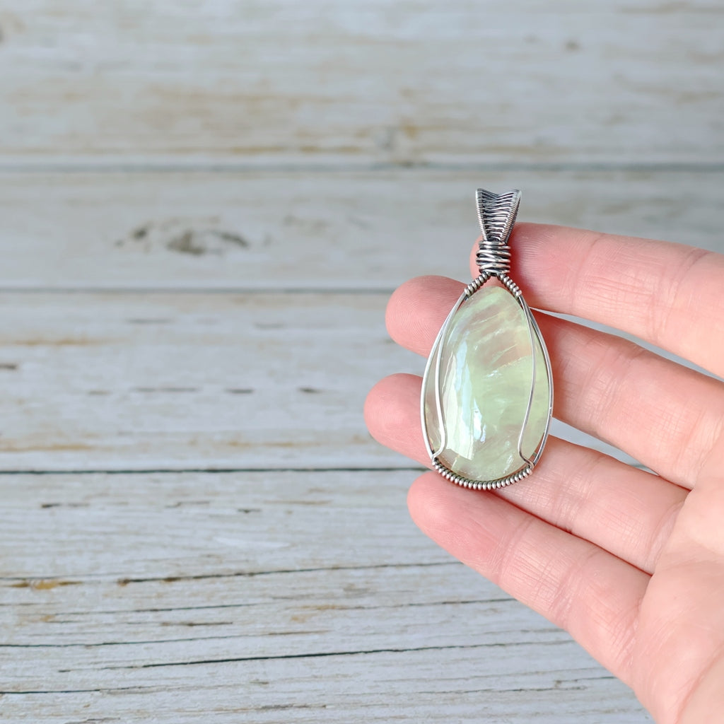 Sterling Silver Prehnite Pendant ~ Gentle Talisman of Alignment