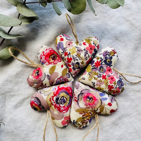 Rosy Romantic Hearts - handmade with wool filling