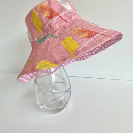 Summer hat in bright budgie fabric