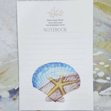 Seashells and starfish notepad