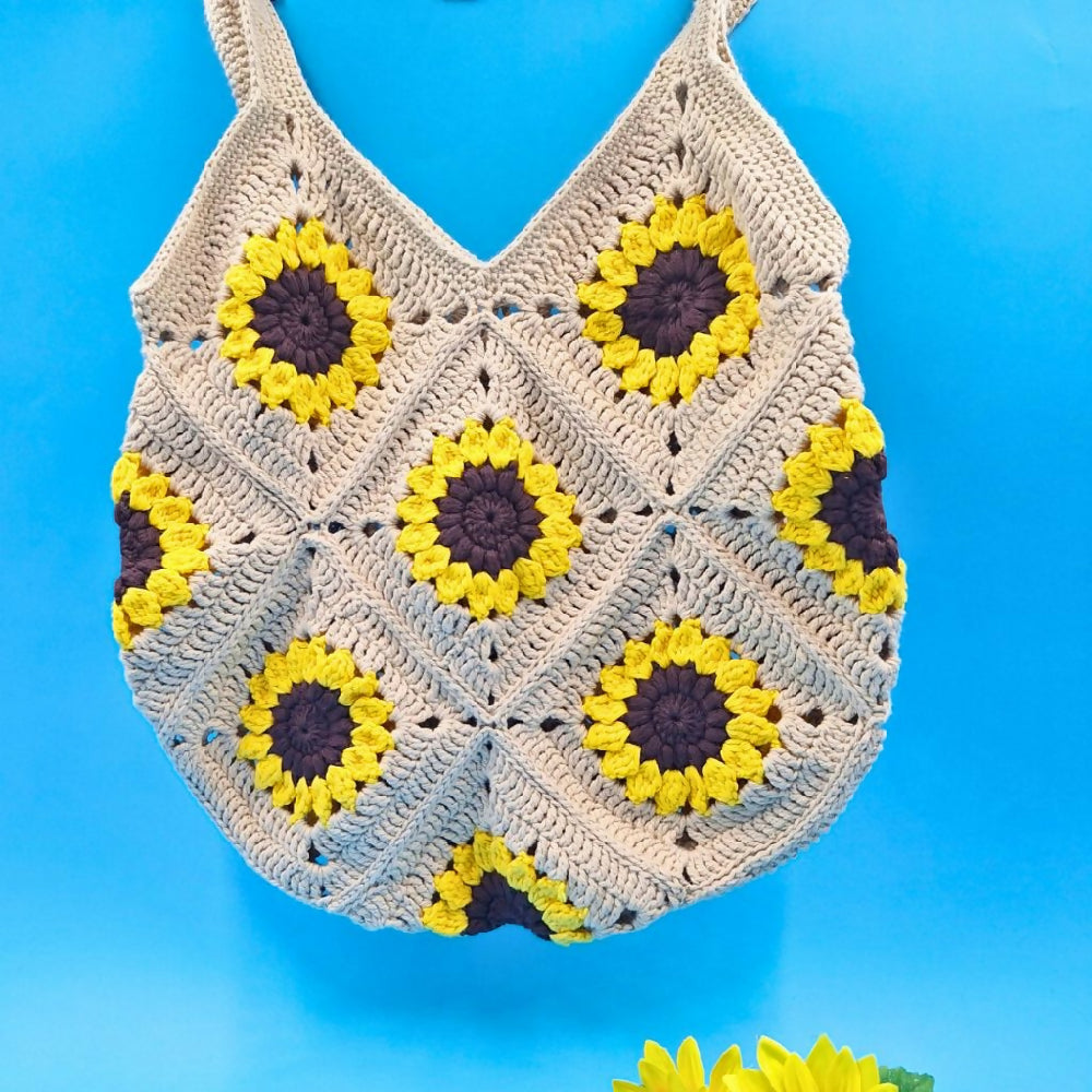 Tutti Fruitti Handmade Crocheted Sunflower Bag Vertical