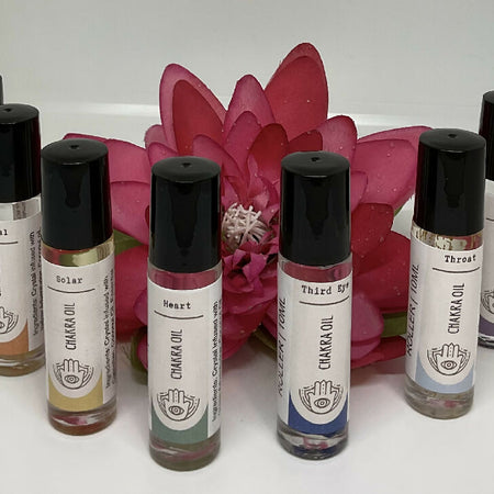 Chakra essential oil Rollers crystal infused set of SEVEN